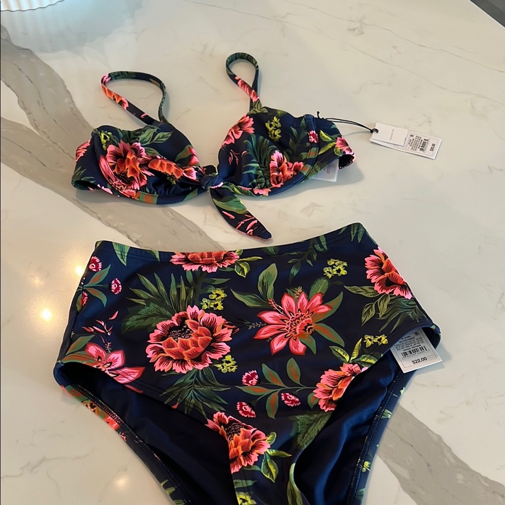 Floral Swim Set - Navy and Pink